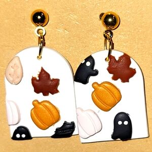 Halloween Fall Pumpkin Ghost Goldtone Earrings